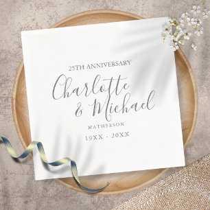 25th Wedding Anniversary Silver Simple Signature Napkin