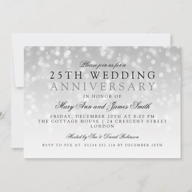 25th Wedding Anniversary Silver Sparkle Lights Invitation (Front)