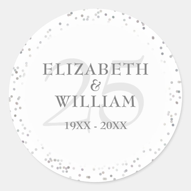 25th Wedding Anniversary Silver Stardust Classic Round Sticker (Front)