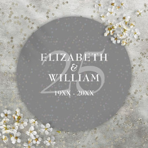 25th Wedding Anniversary Silver Stardust Confetti Classic Round Sticker