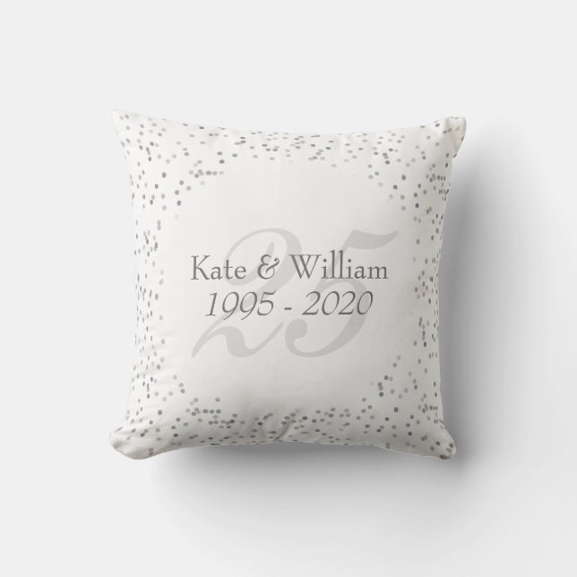 25th Wedding Anniversary Silver Stardust Confetti Cushion (Front)