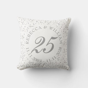 25th Wedding Anniversary Silver Stardust Confetti Cushion