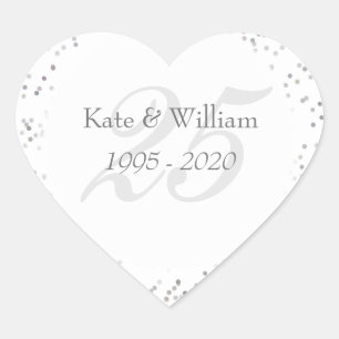 25th Wedding Anniversary Silver Stardust Confetti Heart Sticker