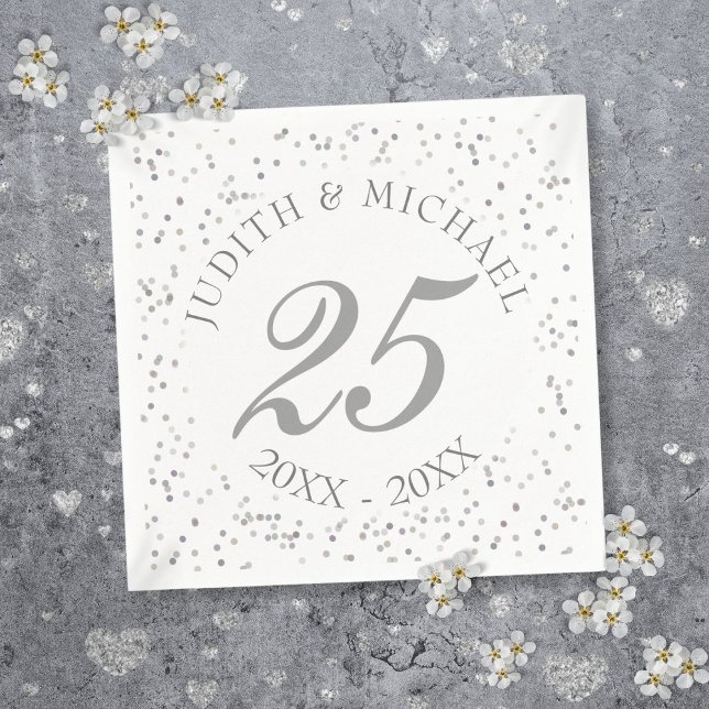 25th Wedding Anniversary Silver Stardust Confetti Napkin (25th Wedding Anniversary Silver Stardust Confetti Paper Napkins)