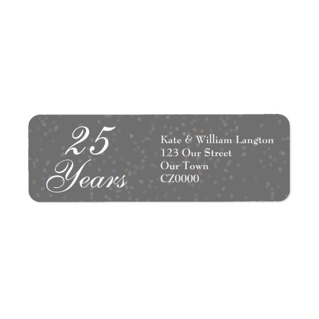 25th Wedding Anniversary Silver Stardust Confetti Return Address Label (Front)