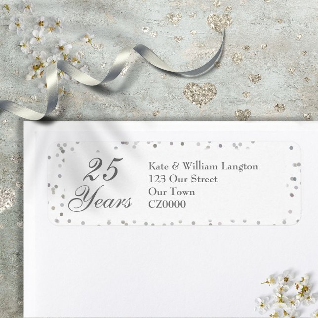 25th Wedding Anniversary Silver Stardust Confetti Return Address Label (25th Wedding Anniversary Silver Stardust Confetti Label)