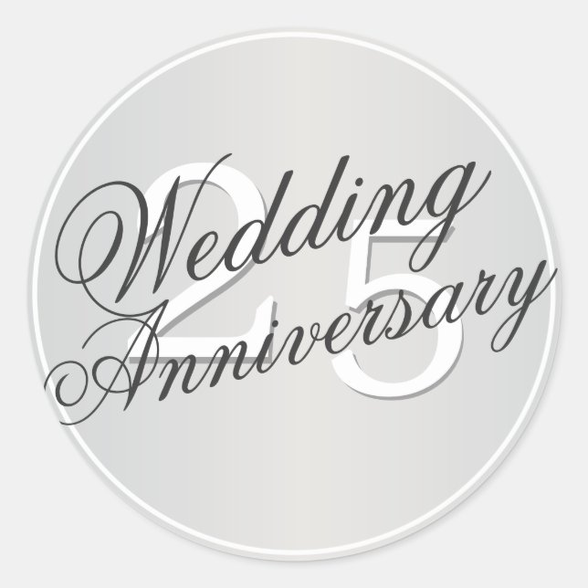 25th Wedding Anniversary Silver Toned Sticker (Front)