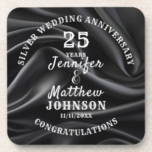 25th WEDDING ANNIVERSARY Silver Wedding Editable Coaster