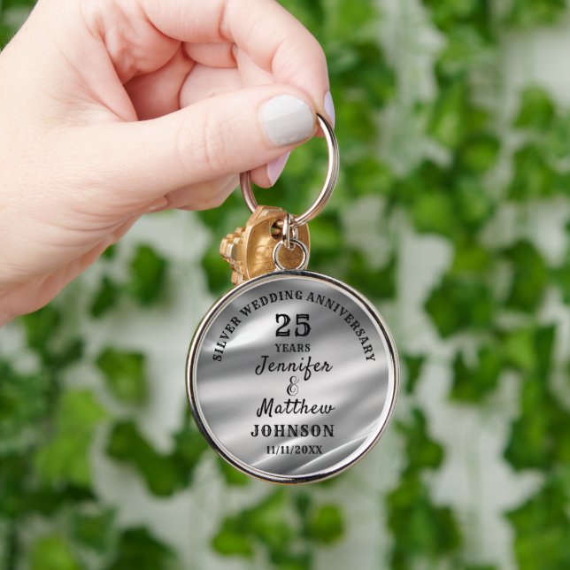 25th WEDDING ANNIVERSARY Silver Wedding Editable Key Ring (Hand)