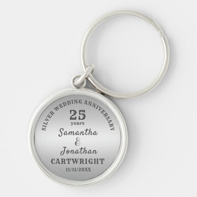 25th WEDDING ANNIVERSARY Silver Wedding Editable Key Ring (Front)