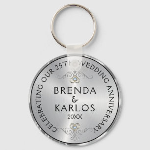 25th wedding anniversary silver & white diamonds key ring
