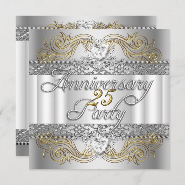 25th Wedding Anniversary Silver White Gold Invitation (Front/Back)