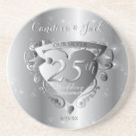 25th Wedding Anniversary Silvery Heart Coaster<br><div class="desc">Looking for that romantic design for their 25th wedding anniversary milestone? With a touch of retro 50's and silvery highlights? Then perhaps my original heart emblem marking the day on coasters will be just the gift you're looking for!</div>