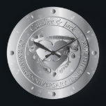 25th Wedding Anniversary Silvery Heart Large Clock<br><div class="desc">Looking for that romantic design for their 25th wedding anniversary milestone? With a touch of retro 50's and silvery highlights? Then perhaps my original heart emblem marking the day on coasters will be just the gift you're looking for!</div>