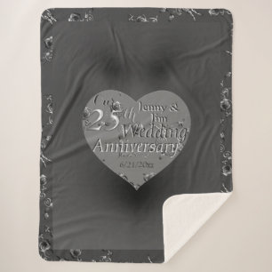 25th Wedding Anniversary Silvery Rose Heart Sherpa Blanket