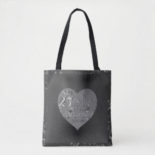 25th Wedding Anniversary Silvery Rose Hearts Tote Bag