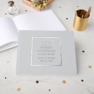 25th Wedding Anniversary Simple Silver Stylised Guest Book