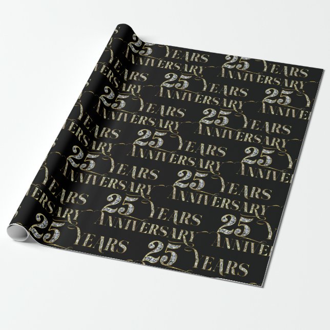 25th wedding anniversary sparkling text wrapping paper (Unrolled)