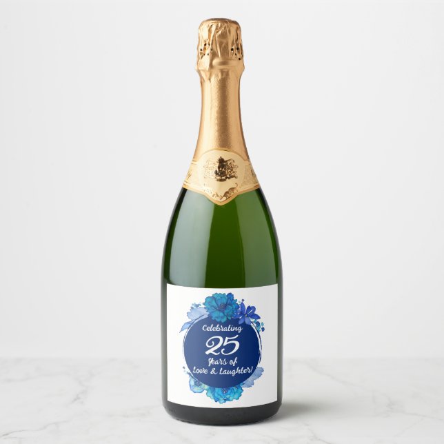 25th Wedding Anniversary Sparkling Wine Bottle Lab Sparkling Wine Label (Front)
