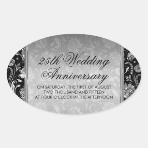 25th Wedding Anniversary Sticker Black & Silver