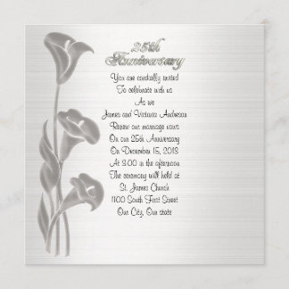 25th Wedding anniversary vow renewal calla lilies Invitation