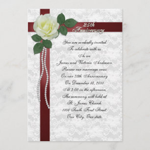 25th Wedding anniversary vow renewal White rose Invitation