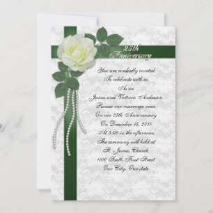 25th Wedding anniversary vow renewal White rose Invitation