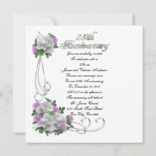 25th Wedding anniversary vow renewal White roses Invitation