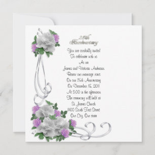 25th Wedding anniversary vow renewal White roses Invitation