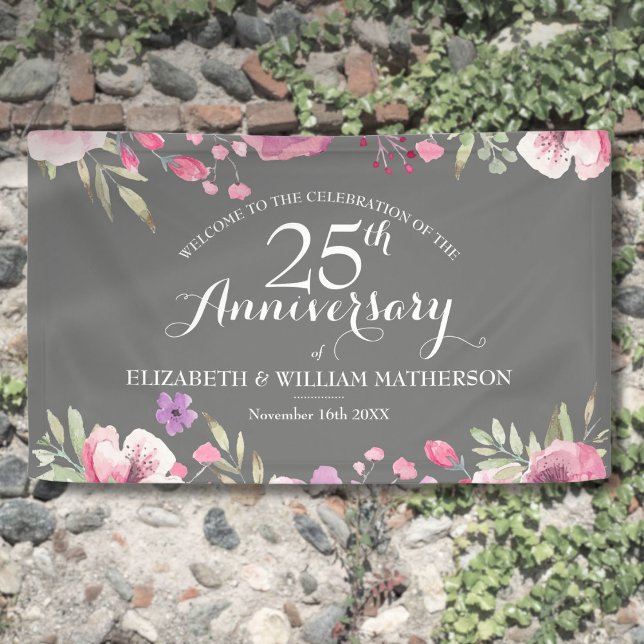 25th Wedding Anniversary Watercolor Roses Welcome Banner (25th Wedding Anniversary Watercolor Roses Welcome Banner)