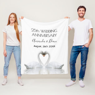25th wedding anniversary white swans in love fleece blanket