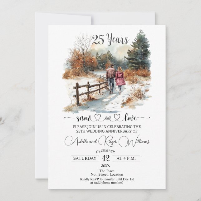25th Wedding Anniversary Winter Landscape Romantic Invitation (Front)