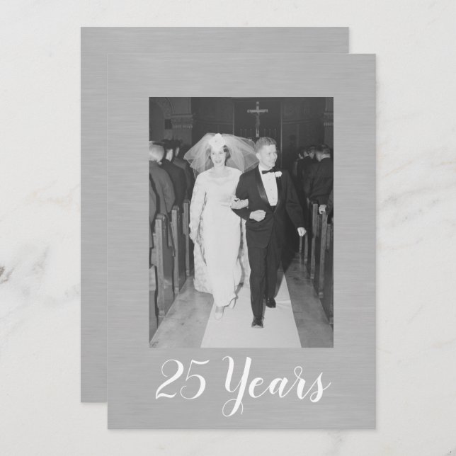 25th Wedding Anniversary with Photo Brushed Silver Invitation (Front/Back)