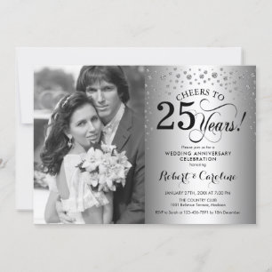 25th Wedding Anniversary with Photo - Silver Invitation