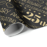 25th Wedding Anniversary Wrapping Paper<br><div class="desc">This elegant wedding anniversary gift idea has a beautiful gold design with hearts and fancy lettering.</div>