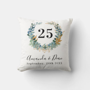 25th wedding annversary eucalyptus wreath cushion