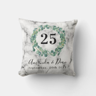 25th wedding annversary marble eucalyptus wreath cushion