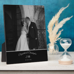 25th Wedding Photo Anniversary Black Silver Plaque