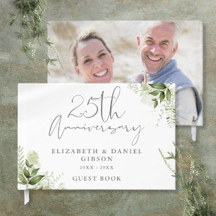 25th Wedding Silver Anniversary Greenery Photo Guest Book