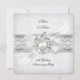 25th Wedding Silver Anniversary Party Lace Pearl Invitation