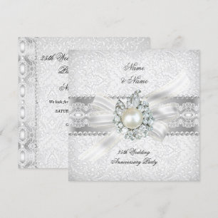 25th Wedding Silver Anniversary Party Lace Pearl Invitation