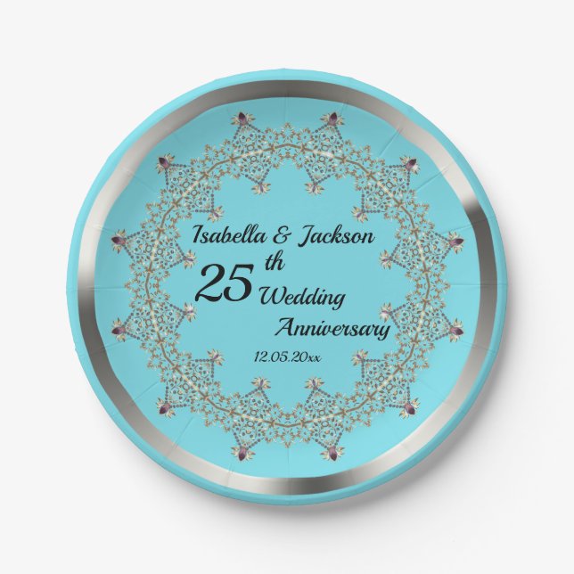 25th Years Wedding Anniversary Gifts for Couples C Paper Plate (Front)
