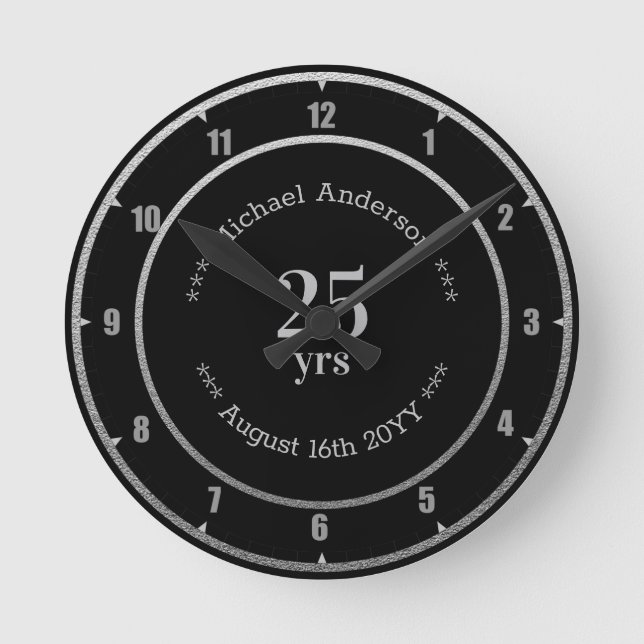 25yrs Retirement or Anniversary Personalised Round Clock (Front)