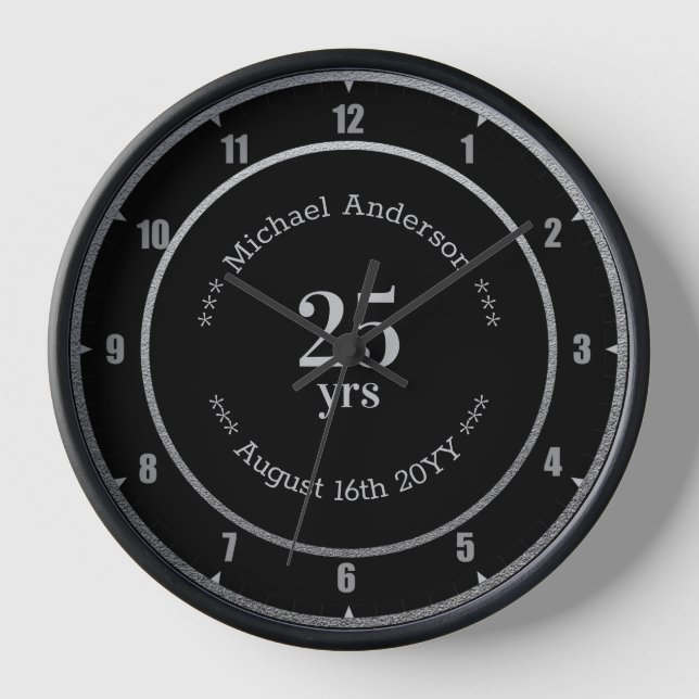 25yrs Retirement or Anniversary Personalised Round Clock (Front)