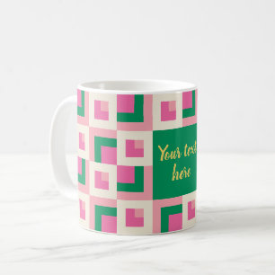 26039A Geometric Pinwheel Block Pattern Pink Green Coffee Mug