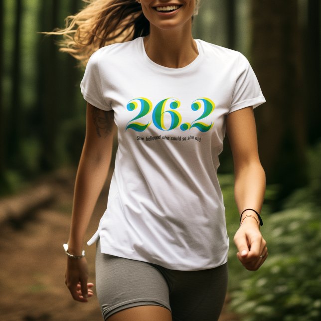 26.2 Marathon Running Bold Blue Yellow Text  T-Shirt (Creator Uploaded)