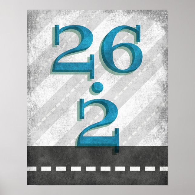 26.2 Marathon Running Poster Blue Runner Wall Art (Front)