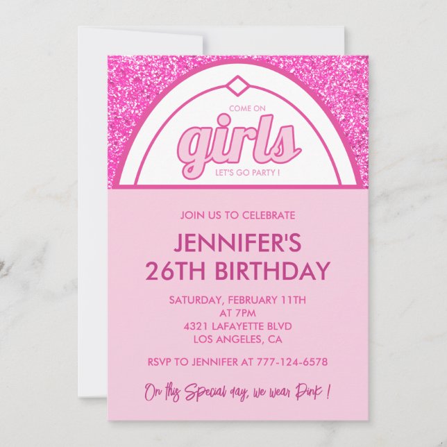 26 birthday invitation Glitter Come on Girls (Front)