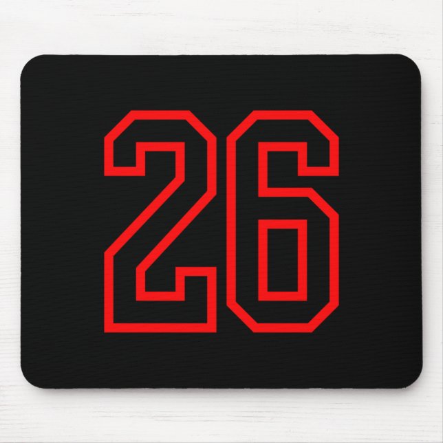 26 Sport Red Black Plain Number Performance Mouse Pad (Front)