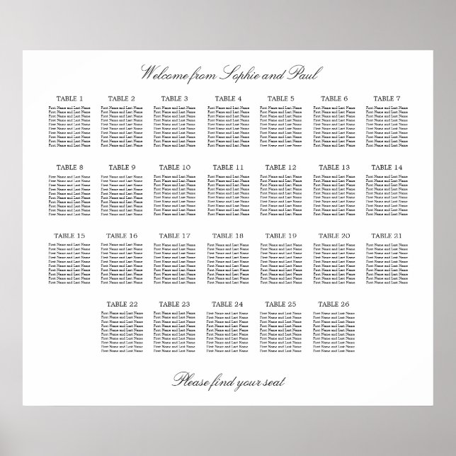 26 Table Elegant Minimalist Seating Chart (Front)